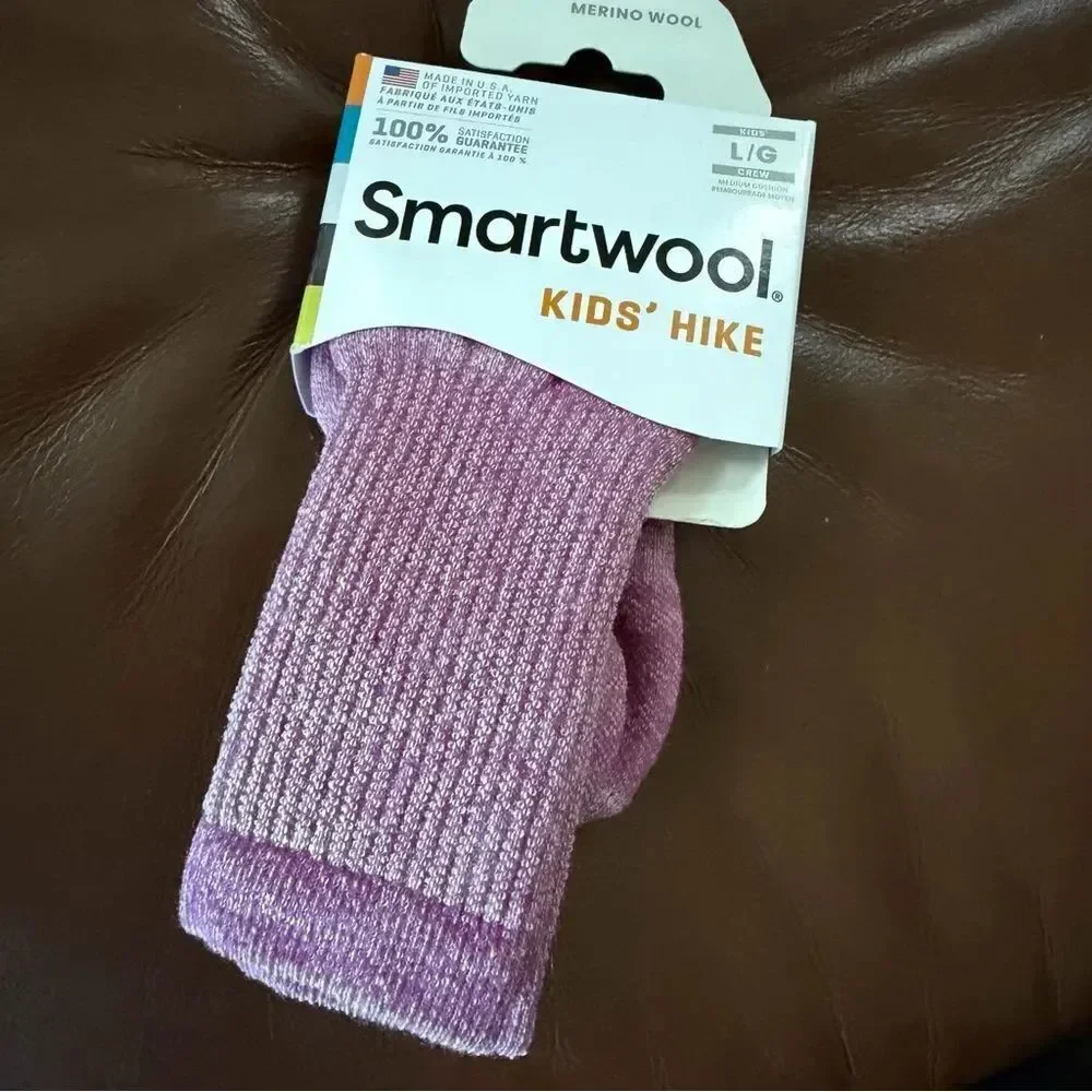 NWT Kids Smartwool Hike Merino Wool Crew Socks Large 5 - 7.5 Lavender NEW